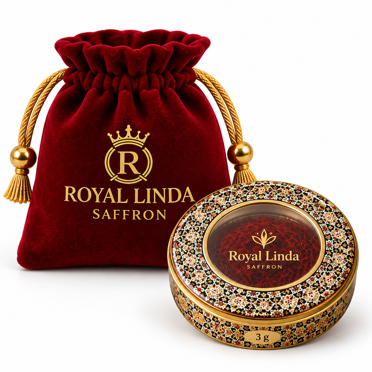 Royal Linda saffron 3 g tin with red pouch